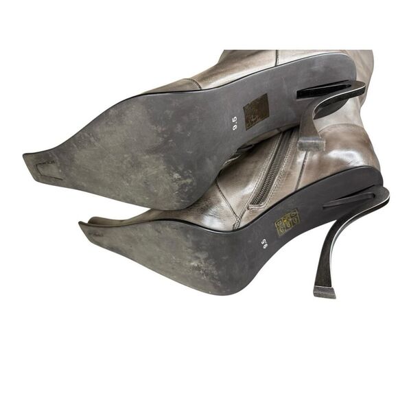 Jeffrey Campbell Dulcimer Gray Pewter Leather Mid-Calf Sculpted Heel Boots 9.5 - Picture 12 of 12
